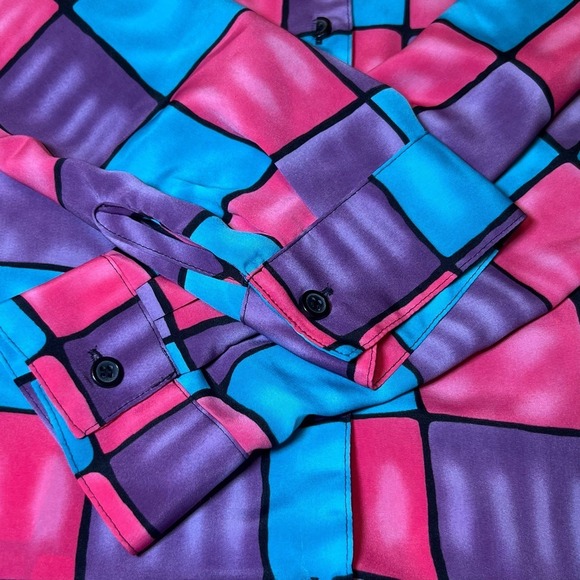 Notations Womens Size XL Colorful Checkered Blouse Button Collared Purple Pink - Picture 7 of 9